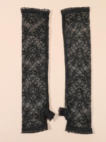 Floral Lace Fingerless Gloves - Black - View 3