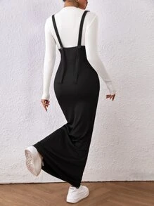 SHEIN Essnce Overall Kleid mit Rippenstrick Meerjungfrau Saum, ohne T-Shirt