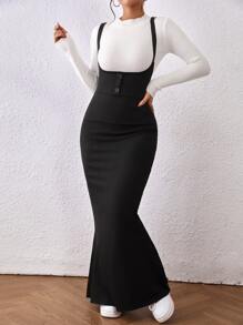 SHEIN Essnce Overall Kleid mit Rippenstrick Meerjungfrau Saum, ohne T-Shirt