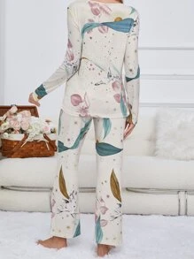 Maternity Plant Print Nursing PJ Set - Multicolor - View 2