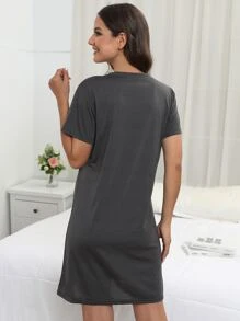 Slogan Graphic Nightdress - Black - View 2