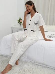 Conjunto de pijama con estampado de corazón y letra