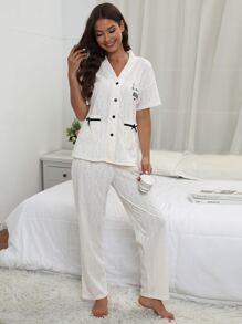 Conjunto de pijama con estampado de corazón y letra