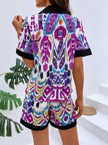 SHEIN VCAY 全身印花衬衫和短裤 - 彩色 - 查看 2