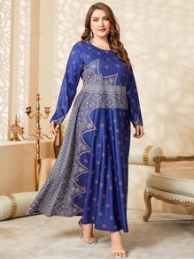 Al Najma Plus Paisley and Floral Print Dress - Multicolor - View 4