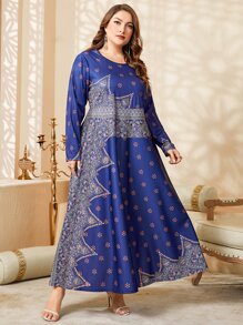 Al Najma Plus Paisley and Floral Print Dress - Multicolor - View 6