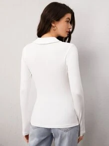 SHEIN BASICS Solid Polo Neck Long Sleeves Tee