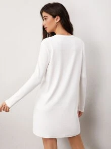 SHEIN BASICS Solid Round Neck Tee Dress - White - View 2