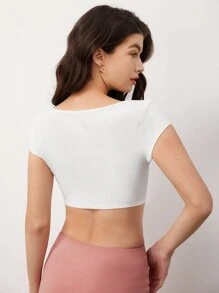 SHEIN BASICS Scoop Neck Cap Sleeve Crop Tee - White - View 2