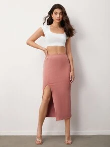 SHEIN BASICS Scoop Neck Cap Sleeve Crop Tee - White - View 5