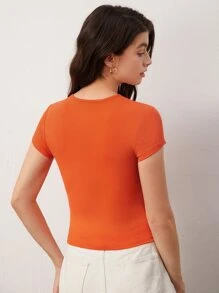 SHEIN BASICS Cap Sleeve Solid Round Neck Tee - Orange - View 2