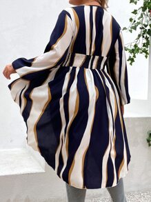 SHEIN Clasi Plus Striped Print Lantern Sleeve Peplum Blouse - Multicolor - View 2