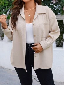 Flirla Plus Drop Shoulder Patched Pocket Jacket - Apricot - View 3