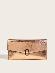 Metallic Contrast Binding Square Bag - Champagne - View 3