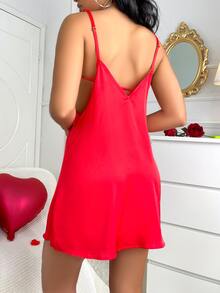 Slips de satén con abertura con lentejuela en contraste - Rojo - Ver 2