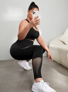 SHEIN Yoga Sxy Plus High Stretch Cutout Racer Back Sports Set - Black - View 1