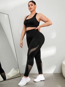 SHEIN Yoga Sxy Plus High Stretch Cutout Racer Back Sports Set - Black - View 4