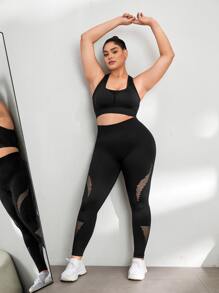 SHEIN Yoga Sxy Plus High Stretch Cutout Racer Back Sports Set - Black - View 6
