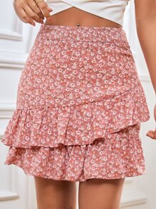 SHEIN Frenchy Ditsy Floral Ruffle Trim Skirt - Multicolor - View 1