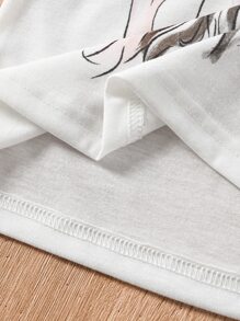 小女童人像圖案T恤和翻蓋口袋工裝褲 - 彩色 - 查看 3