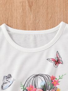 小女童人像圖案T恤和翻蓋口袋工裝褲 - 彩色 - 查看 4