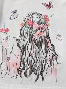 小女童人像圖案T恤和翻蓋口袋工裝褲 - 彩色 - 查看 5