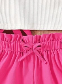 SHEIN 小女童字母圖案襯衫和背心上衣和紙袋腰短褲 - 彩色 - 查看 5