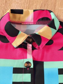 SHEIN 小女童字母圖案襯衫和背心上衣和紙袋腰短褲 - 彩色 - 查看 6