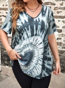 SHEIN LUNE Camiseta de tie dye de cuello V - Multicolor - Ver 5