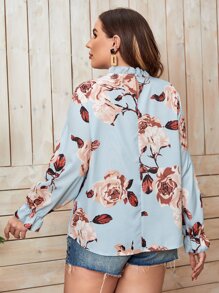 SHEIN LUNE Plus Floral Print Flounce Sleeve Blouse - Multicolor - View 2