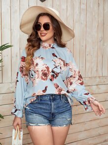 SHEIN LUNE Plus Floral Print Flounce Sleeve Blouse - Multicolor - View 4