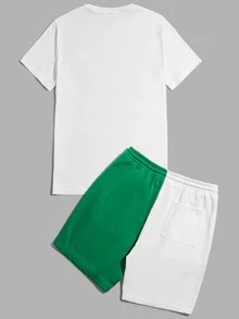 Manfinity Men Letter Graphic Tee & Drawstring Waist Shorts - Multicolor - View 2