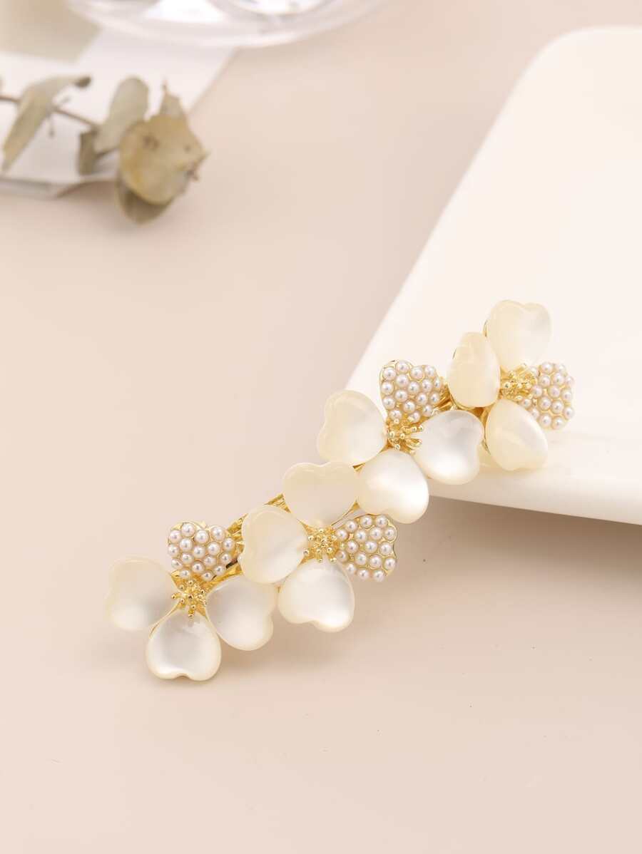 1 chiếc kẹp tóc hình hoa lấy cảm hứng từ đá mắt mèo, trang trí ngọc trai giả thanh lịch, thích hợp cho ngày Valentine, phụ kiện tóc, phụ kiện đội đầu, kẹp cài tóc, trang phục đi nghỉ mát cho nữ. - Nhiều màu - Xem 1