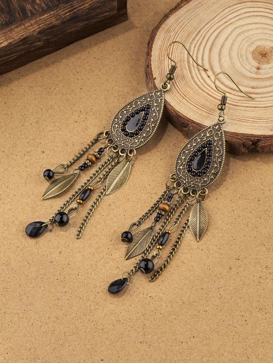 1pair Vintage Style Tassel Earrings - Multicolor - View 1