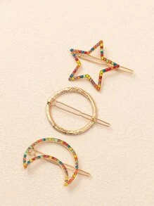 3入組水鑽星月裝飾極簡髮夾 - 彩色 - 查看 2