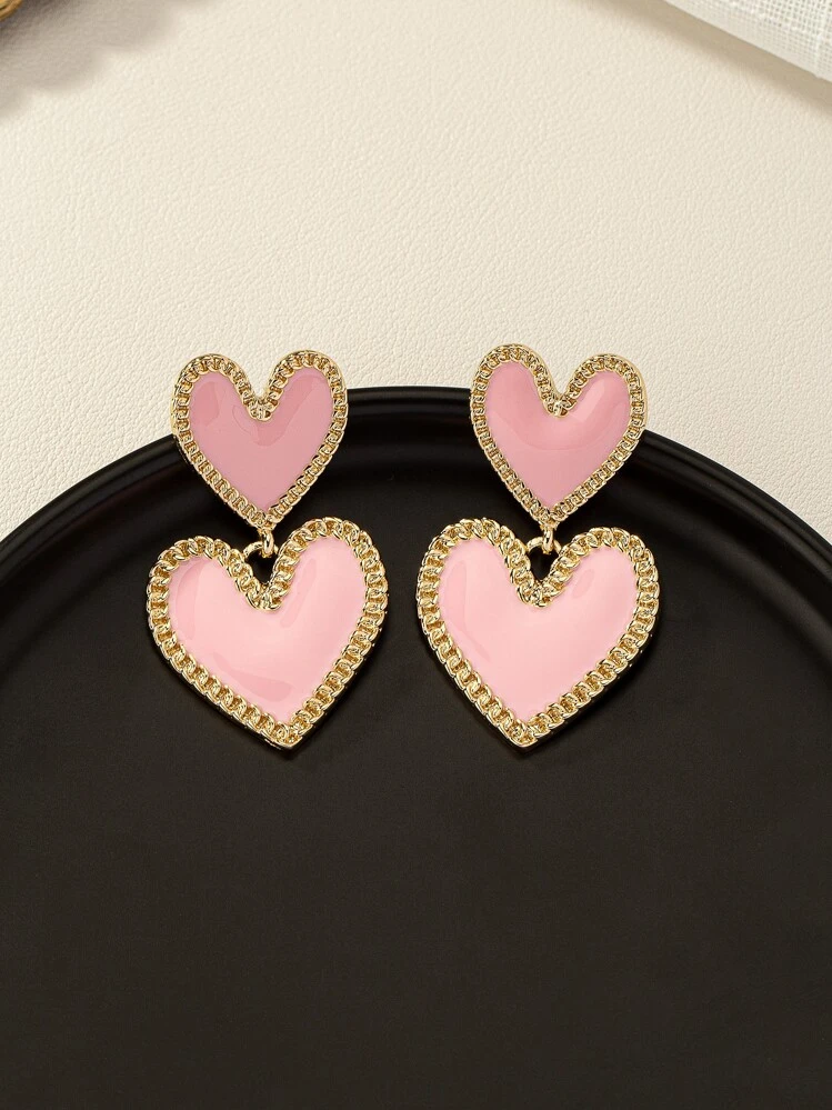 คู่ต่างหูแฟชั่นรูปหัวใจ ต่างหูห้อย อุปกรณ์ประกอบชุดสำหรับงานเลี้ยงวันวาเลนไทน์ของผู้หญิง - มัลติคัลเลอร์ - ดู 1