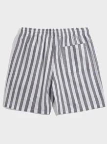 Manfinity VCAY 男士棉质条纹印花抽绳腰短裤 - 灰色 - 查看 2