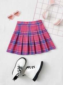 SHEIN 小女童格紋百褶半身裙