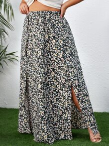 SHEIN VCAY Váy Plus Size Tách cao Họa tiết hoa Boho - Nhiều màu - Xem 4