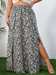 SHEIN VCAY Váy Plus Size Tách cao Họa tiết hoa Boho - Nhiều màu - Xem 5