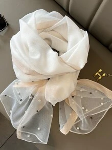 Elegant Women Fashion White Faux Pearl Decor Scarf - White - View 3