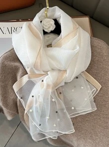 Elegant Women Fashion White Faux Pearl Decor Scarf - White - View 7
