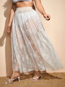 Plus Floral Lace Cover Up Skirt Without Panty - White - View 5