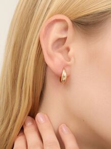 Hihho 極簡風格圓耳環 - 金黃色 - 查看 1