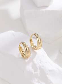 Hihho 極簡風格圓耳環 - 金黃色 - 查看 3