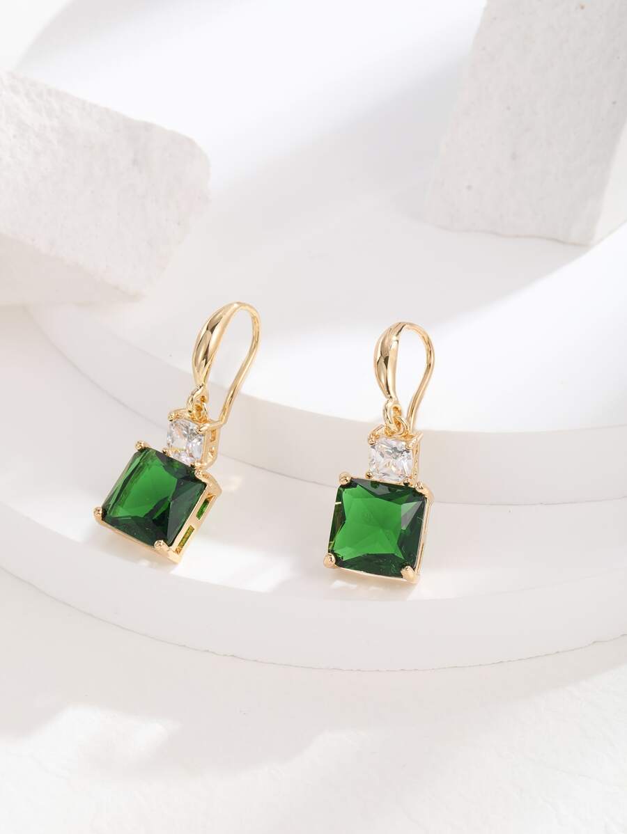 Cubic Zirconia Decor Geometric Drop Earrings - Yellow Gold - View 1