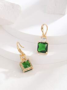 Cubic Zirconia Decor Geometric Drop Earrings - Yellow Gold - View 2