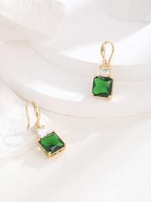 Cubic Zirconia Decor Geometric Drop Earrings - Yellow Gold - View 3