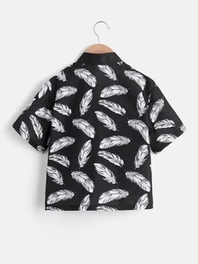 SHEIN Toddler Boys Feather Print Open Front Jacket & Shorts - Black and White - View 4