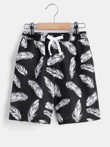SHEIN Toddler Boys Feather Print Open Front Jacket & Shorts - Black and White - View 6